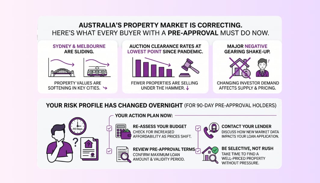 Australia's property market Is correcting. Here's what every buyer with a Pre-Approval must do now